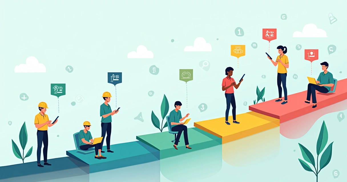 Linha do tempo digital com insígnias de conquistas