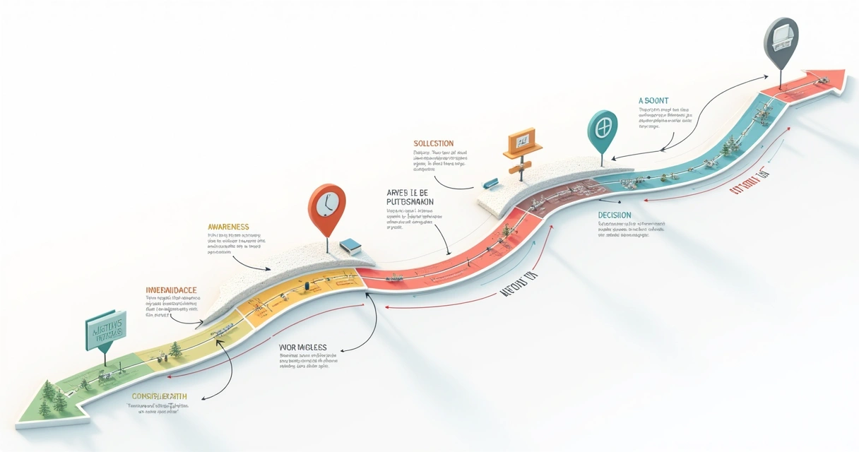 Fluxo visual de trilha de consumo de conteúdo para leads em formato de percurso 
