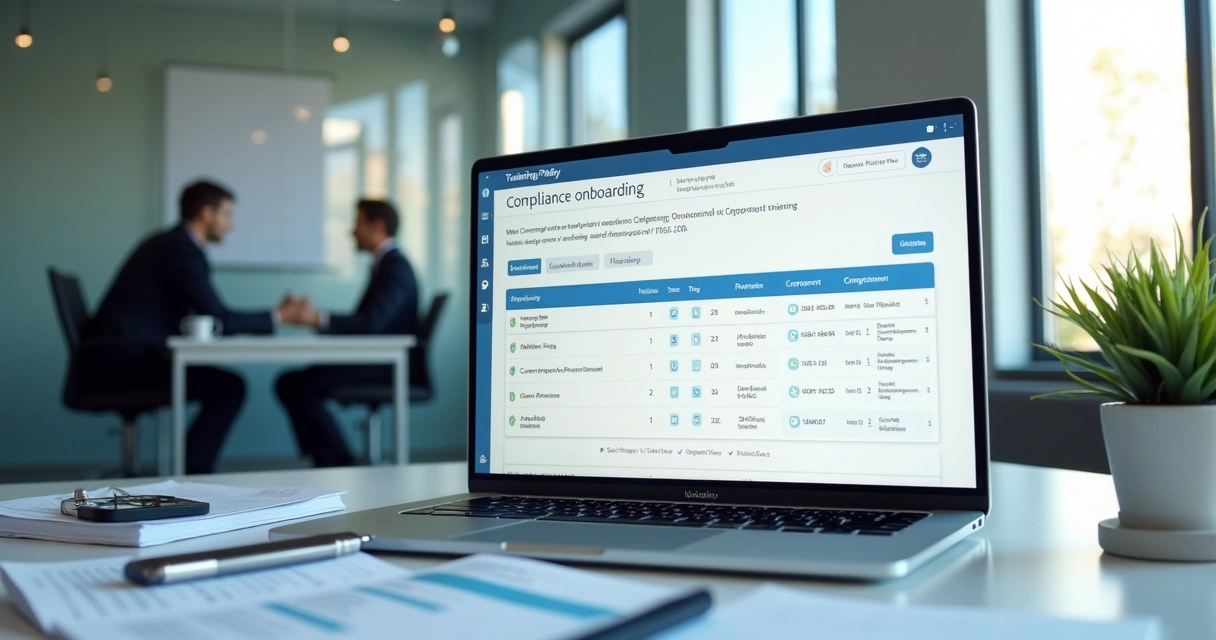 Painel de treinamento com módulos de compliance e progresso por colaborador