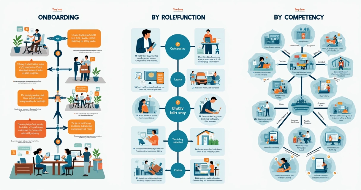 Fluxograma com trilhas de aprendizagem para diferentes cargos 