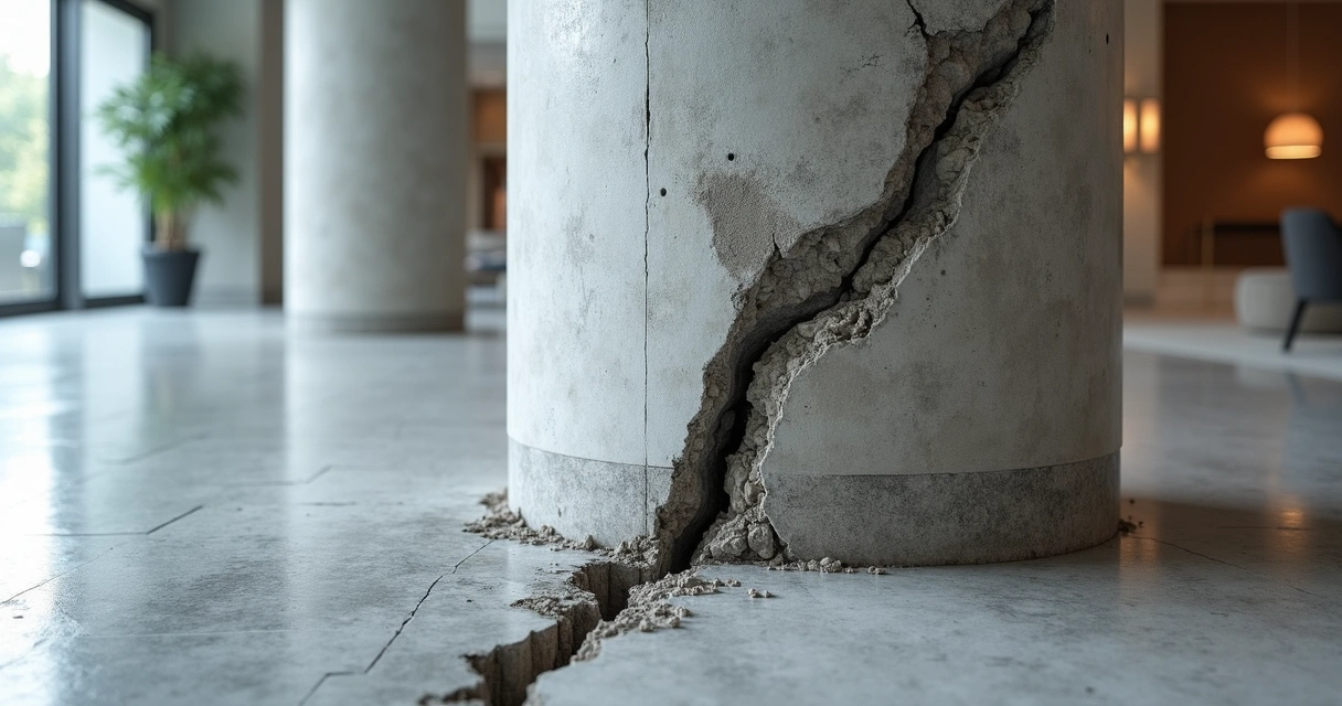 Trinca profunda em pilar estrutural de concreto 