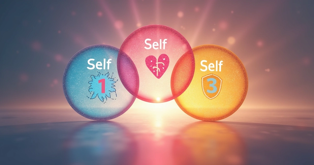 Diagrama mostrando três círculos interligados representando os selfs 1, 2 e 3 
