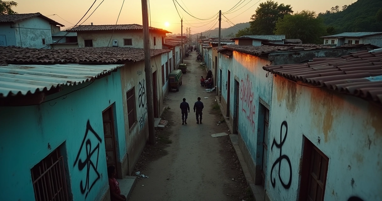 Vista aérea de um bairro pobre com marcas de violência no Triângulo Norte 