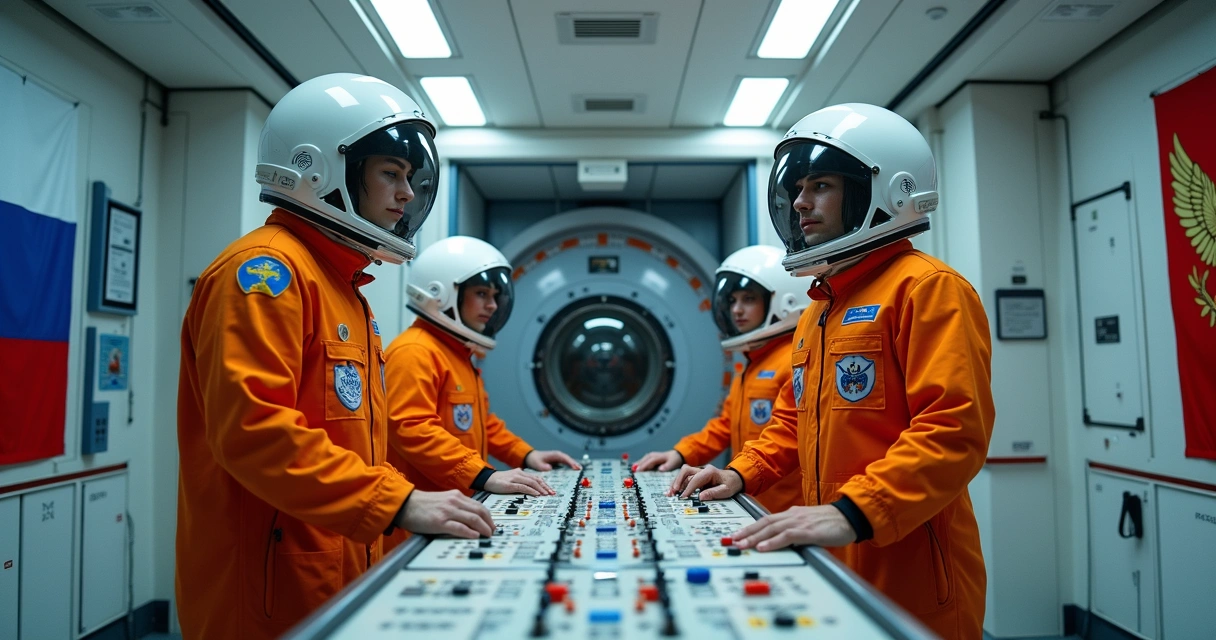 Tripulação da Soyuz-MS em treinamento com equipamentos do novo acoplador 