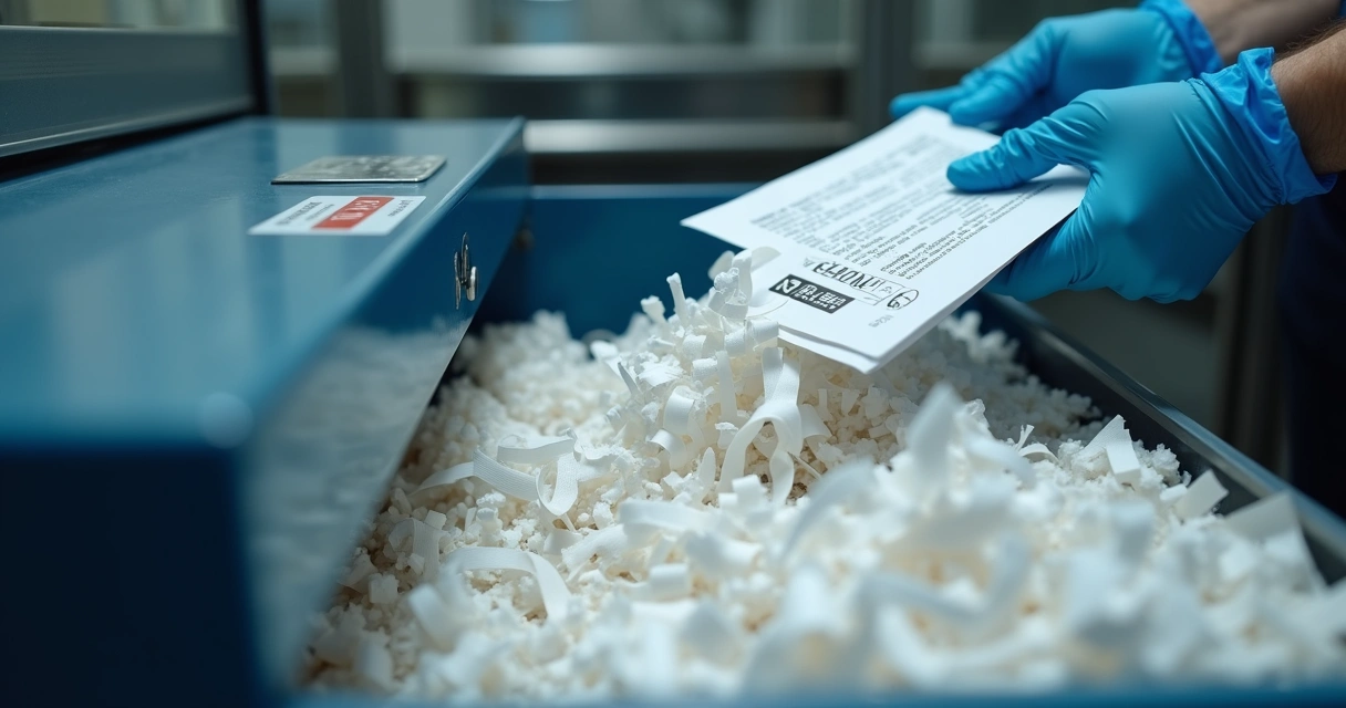 Trituração de papel confidencial em máquina industrial 