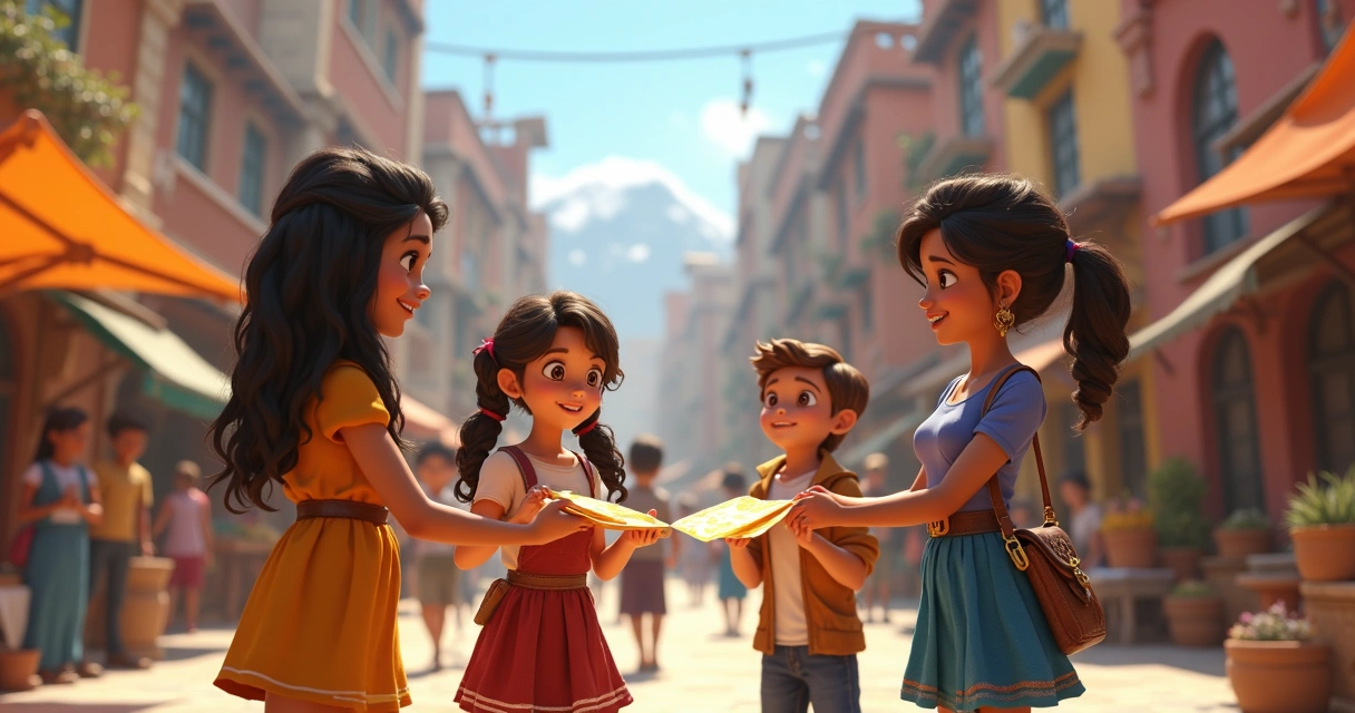 Vários personagens trocando cartas em praça em Tibia 