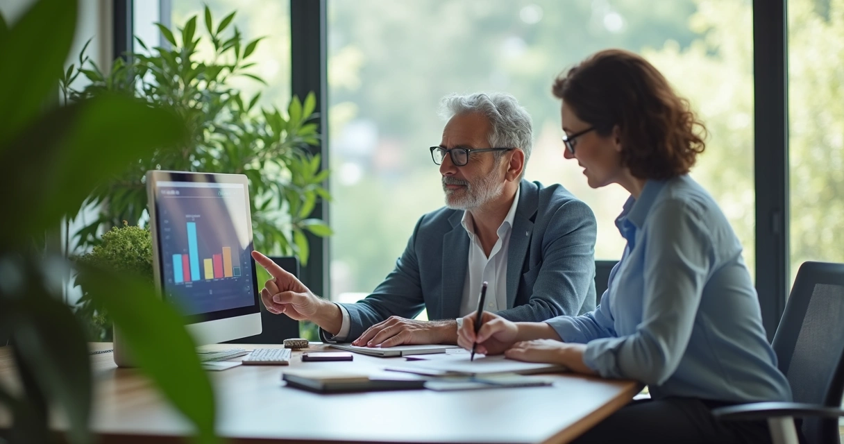 Profissionais de idades diferentes trocando conhecimento no trabalho 