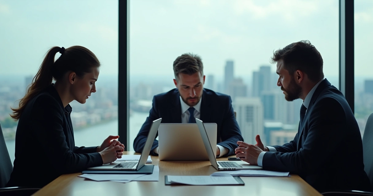 Empresários em reunião discutindo troca de fornecedor