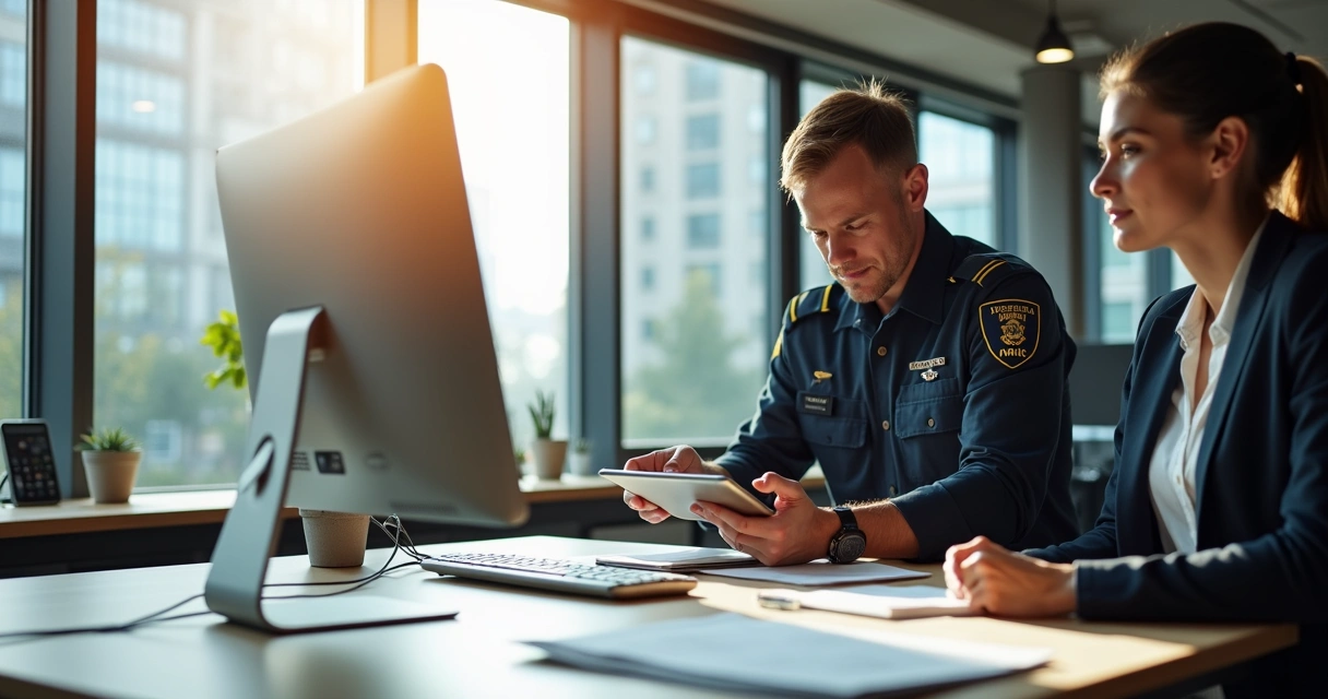 Técnico substituindo tablet em mesa de escritório