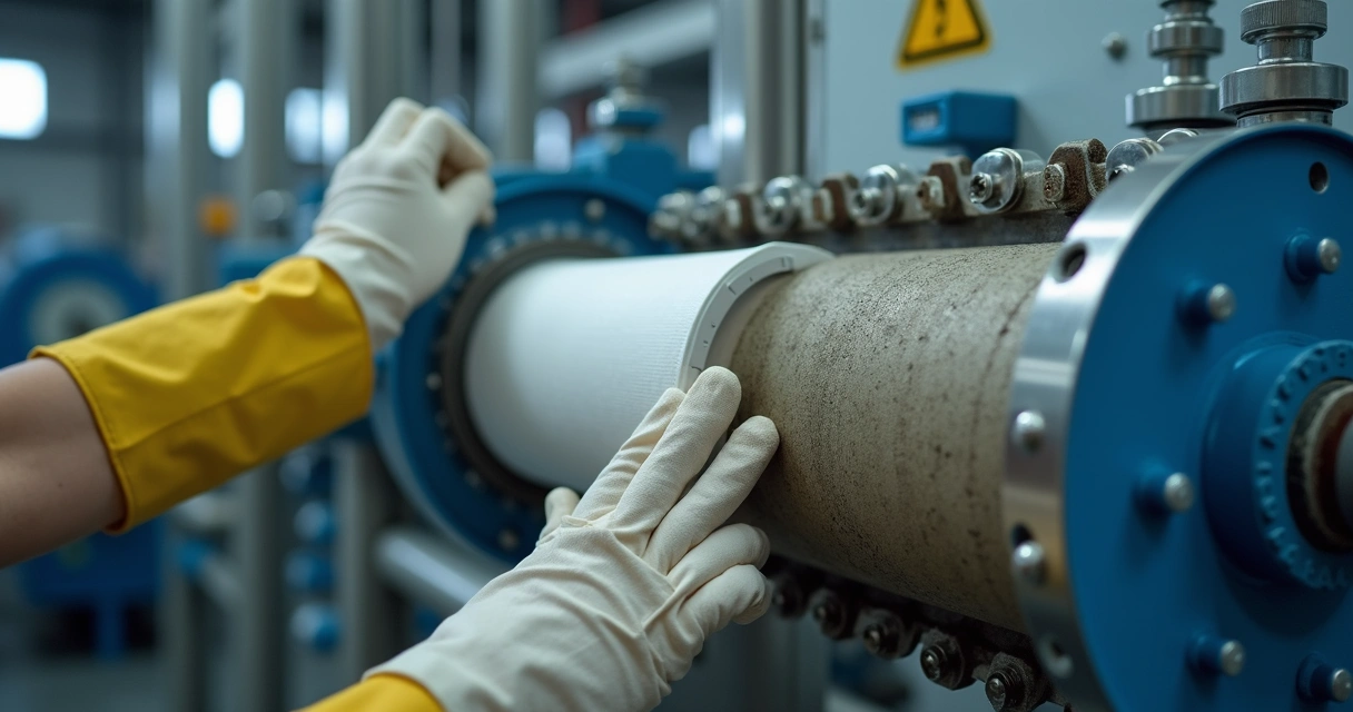 Troca de filtro absoluto em sistema industrial 