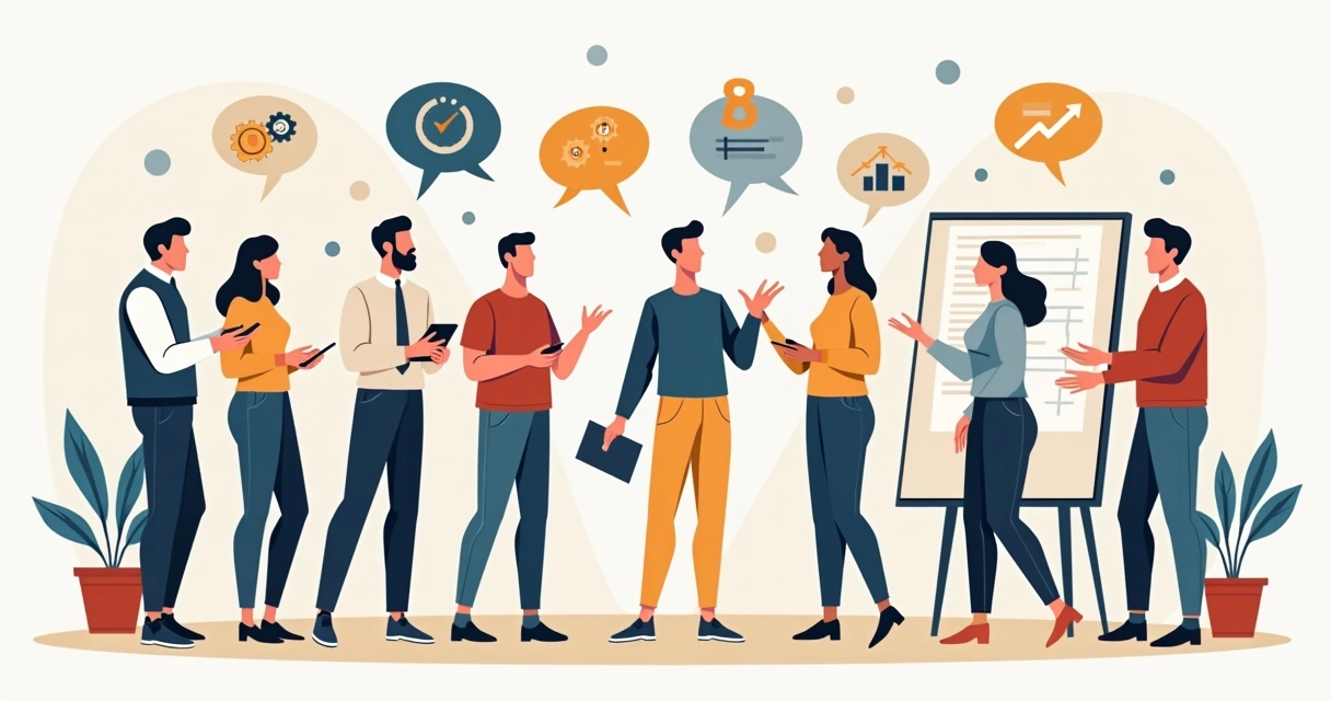 Equipe técnica trocando ideias e sugestões