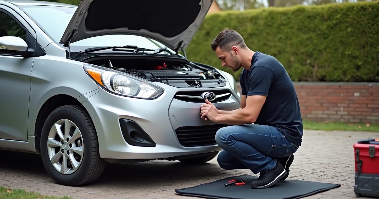 Homem trocando lâmpada do farol do carro