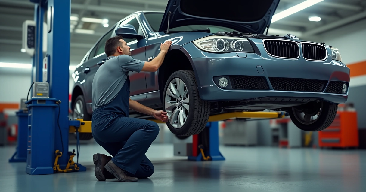 Mecânico trocando óleo do carro em oficina limpa e organizada 