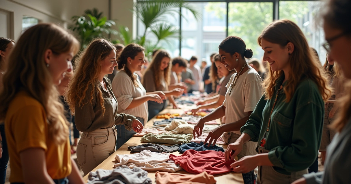 Grupo trocando roupas e separando para descarte correto 
