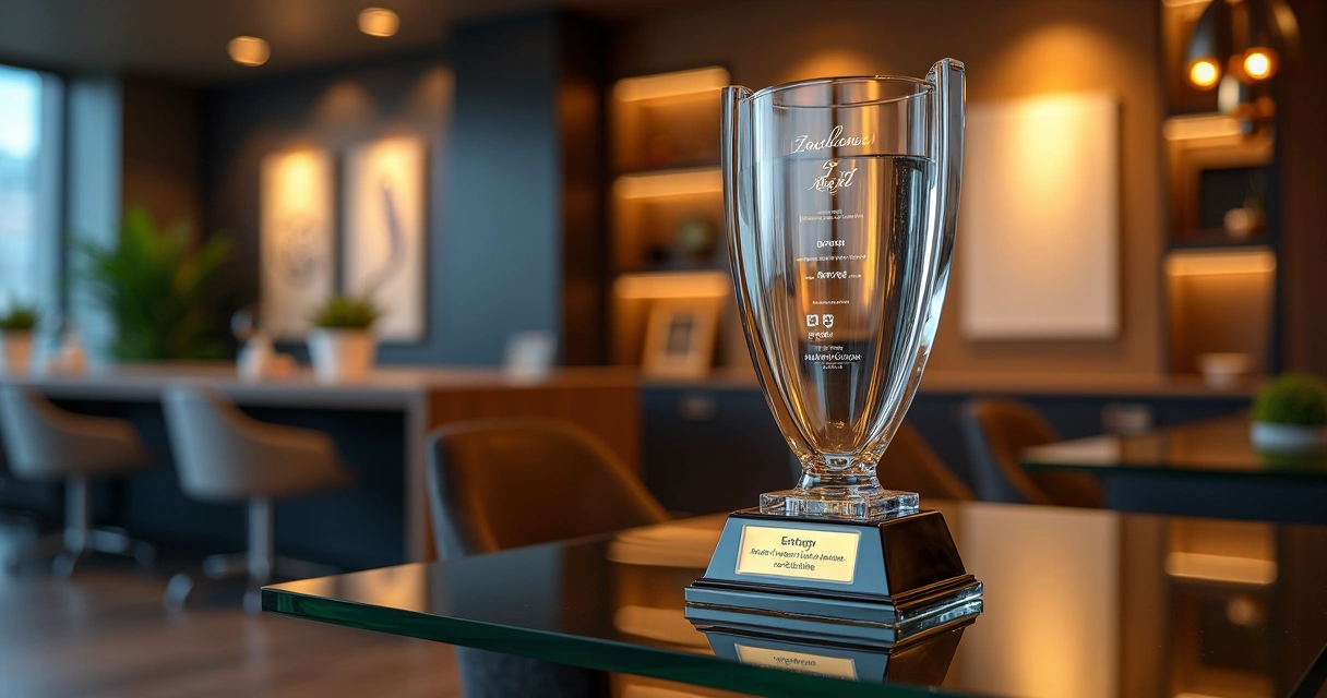 Troféu corporativo personalizado em vitrine de vidro 