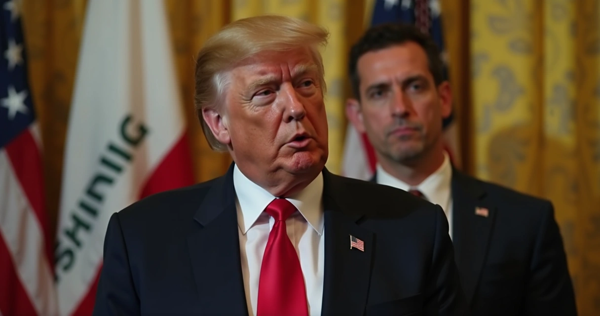 Donald Trump e Jared Isaacman em reunião formal em sala de conferências com bandeira dos Estados Unidos ao fundo 