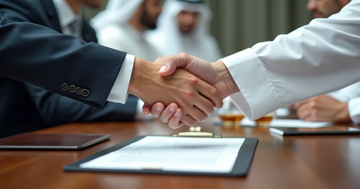 Trust-building handshake during cross-cultural hiring in the Middle East