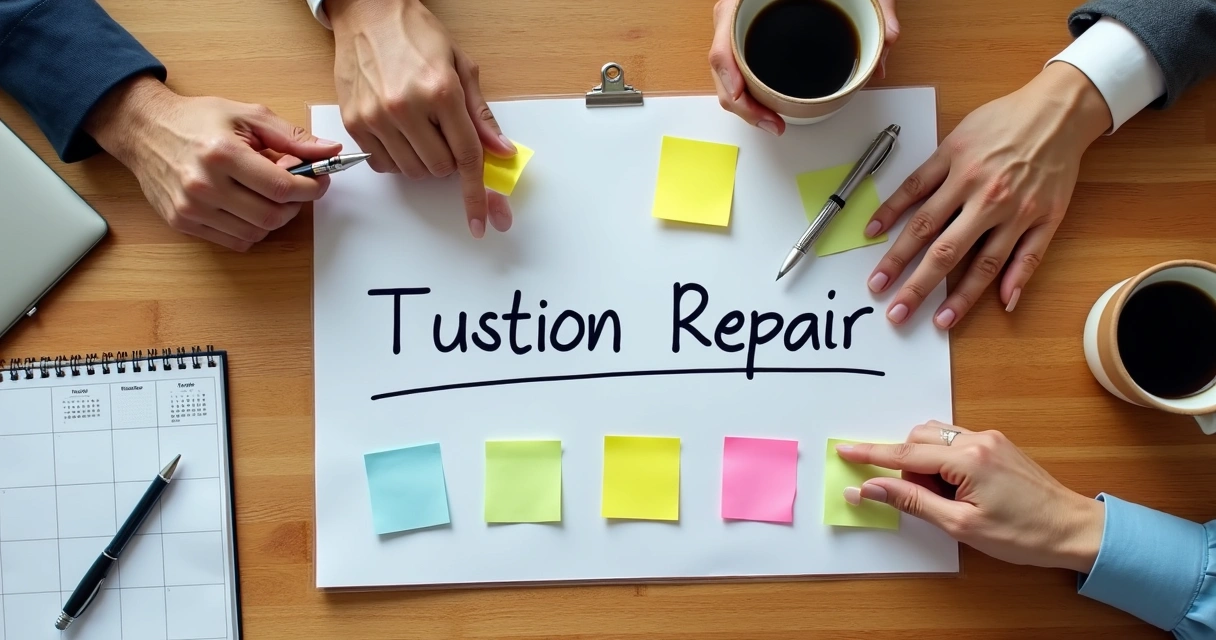 Desk with handwritten trust repair action plan