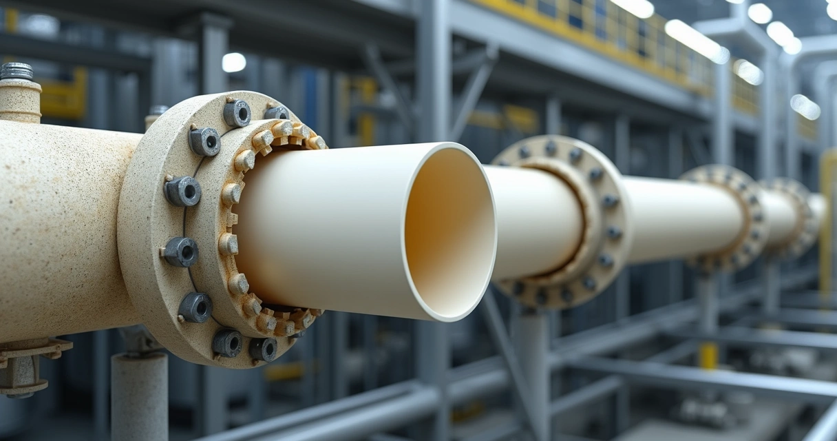 Tubulação de PRFV com revestimento interno em planta industrial
