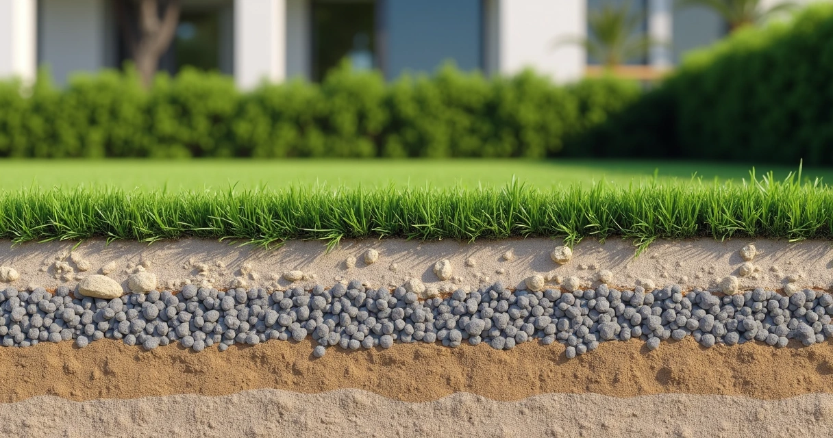 Artificial turf installation with drainage mat layers in Florida yard