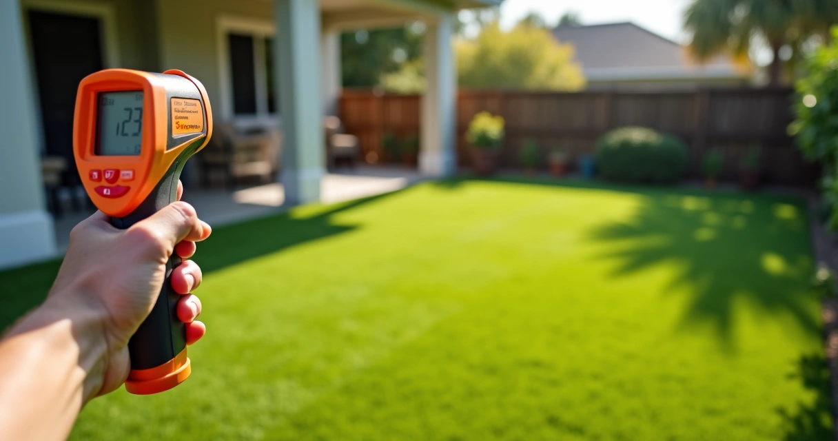 Measuring surface heat on artificial turf in Florida backyard 