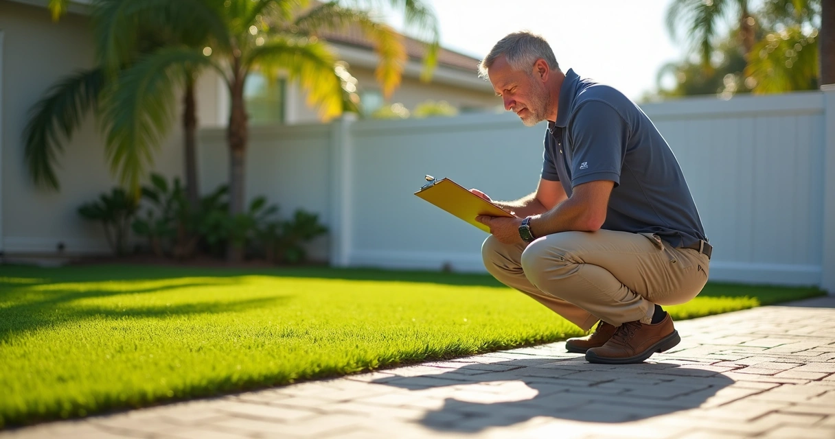 Inspector reviewing artificial turf installation