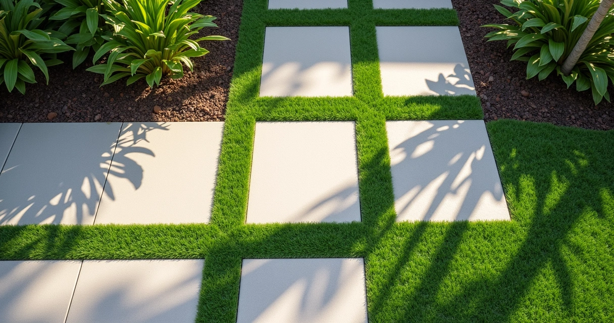 Turf between square pavers pathway central florida