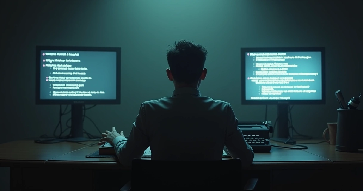 Pessoa digitando perguntas para uma máquina e um humano ocultos 