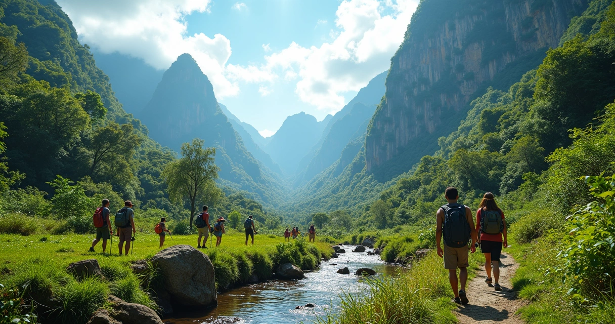 Turistas explorando paisagens naturais brasileiras com diversidade de biomas e atividades ecoturísticas 
