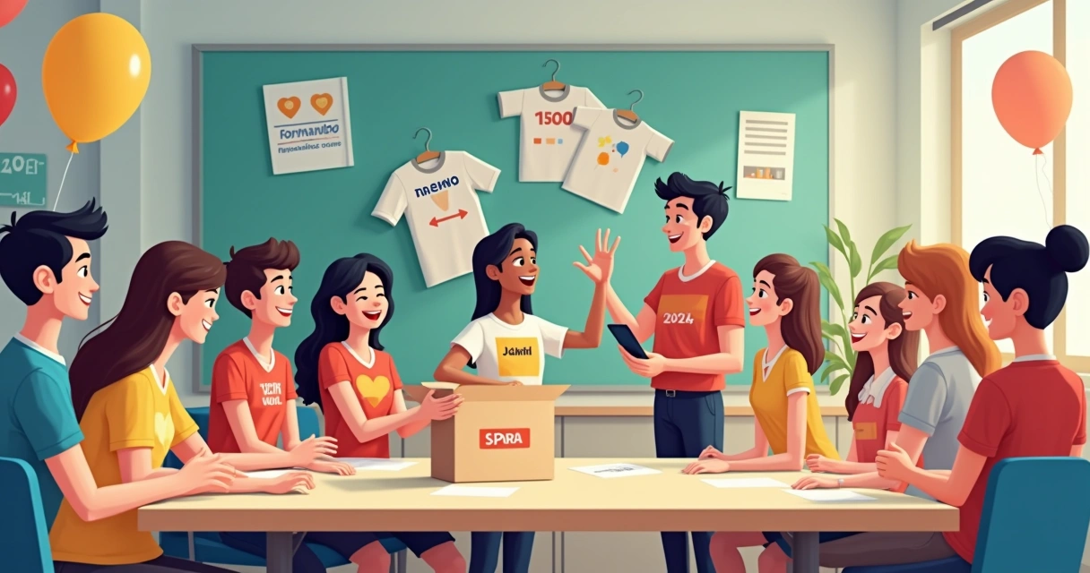 Turma recebendo as camisetas do terceirão durante reunião de entrega 