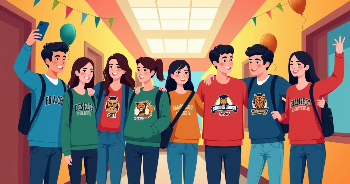 Turma de formandos usando moletom personalizado durante festa escolar 