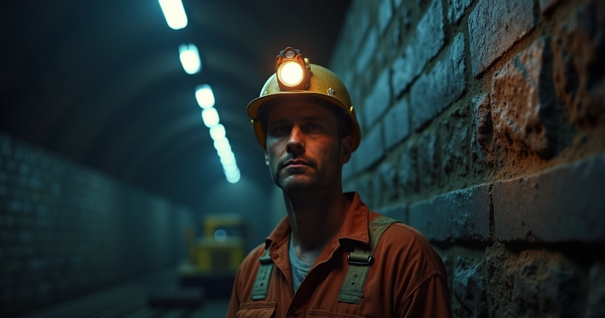 Trabalhador minerador em turno da noite 