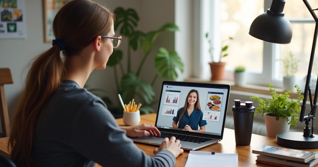 Aluno acessando tutor de nutrição esportiva online 