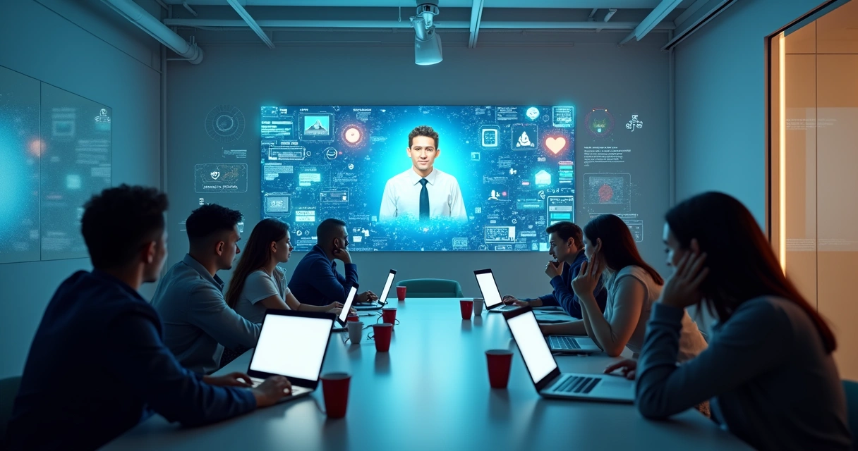 Sala virtual com tutor orientando alunos online. 