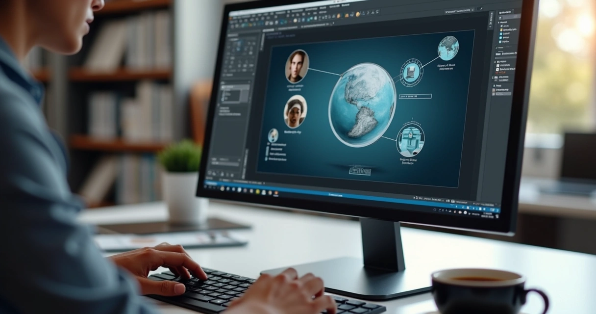 Pessoa navegando tutorial online de sistema para gráfica em tela de computador 