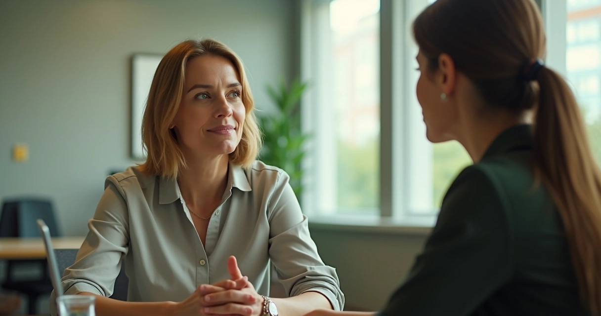 Two colleagues having a respectful one-on-one conversation 