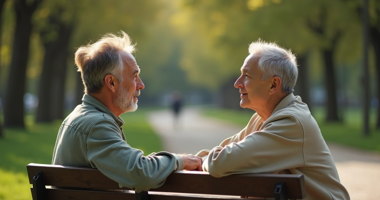 Two friends having a calm private conversation in a park 