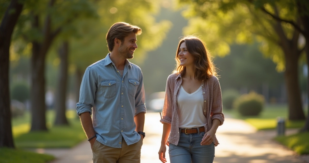 Two friends having an honest conversation walking outside 