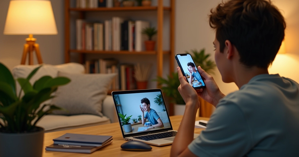 Creator gravando vídeo usando produto em casa, com cenários cotidianos ao fundo 
