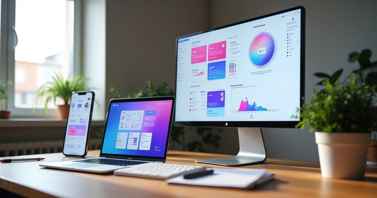 Designer ajustando interface digital moderna com layouts em diferentes dispositivos 