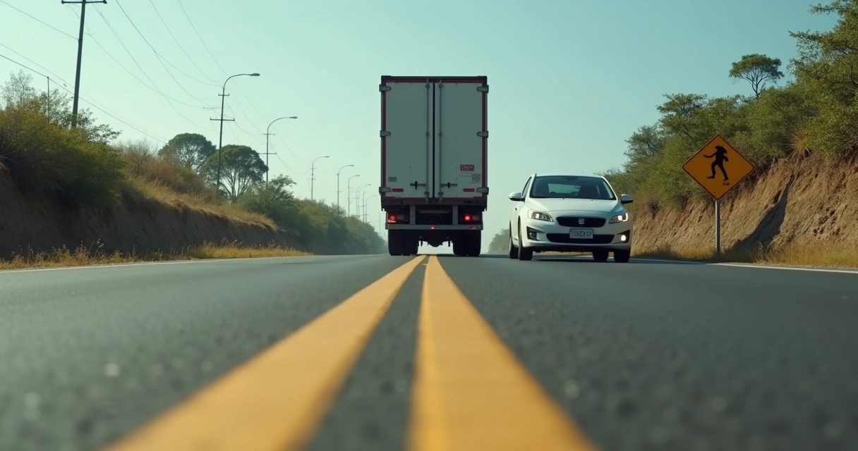 Carro prestes a ultrapassar caminhão em faixa contínua