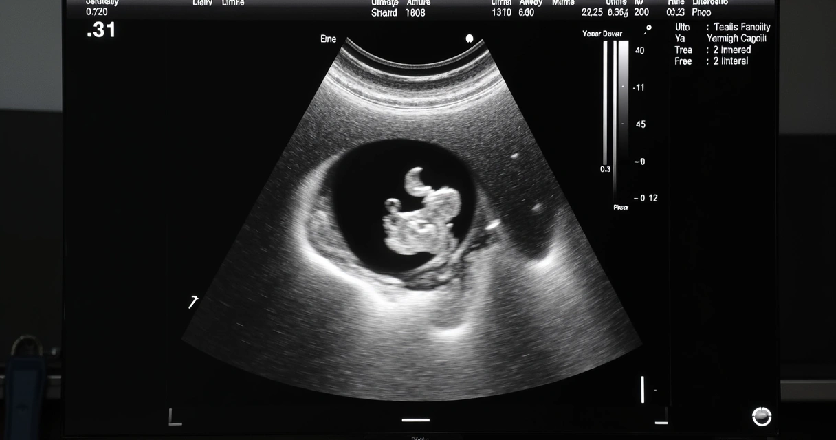 Ultrassom de bebê com 10 semanas mostrando o contorno do feto