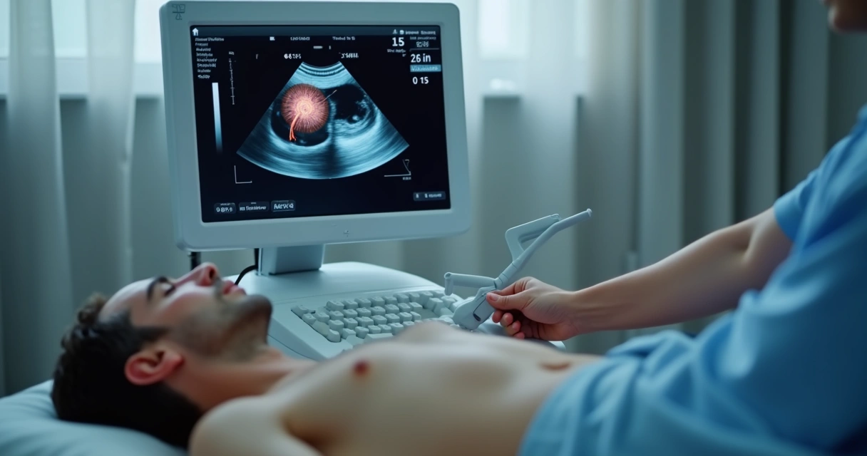 Ultrassonografia abdominal mostrando aorta com dilatação. 