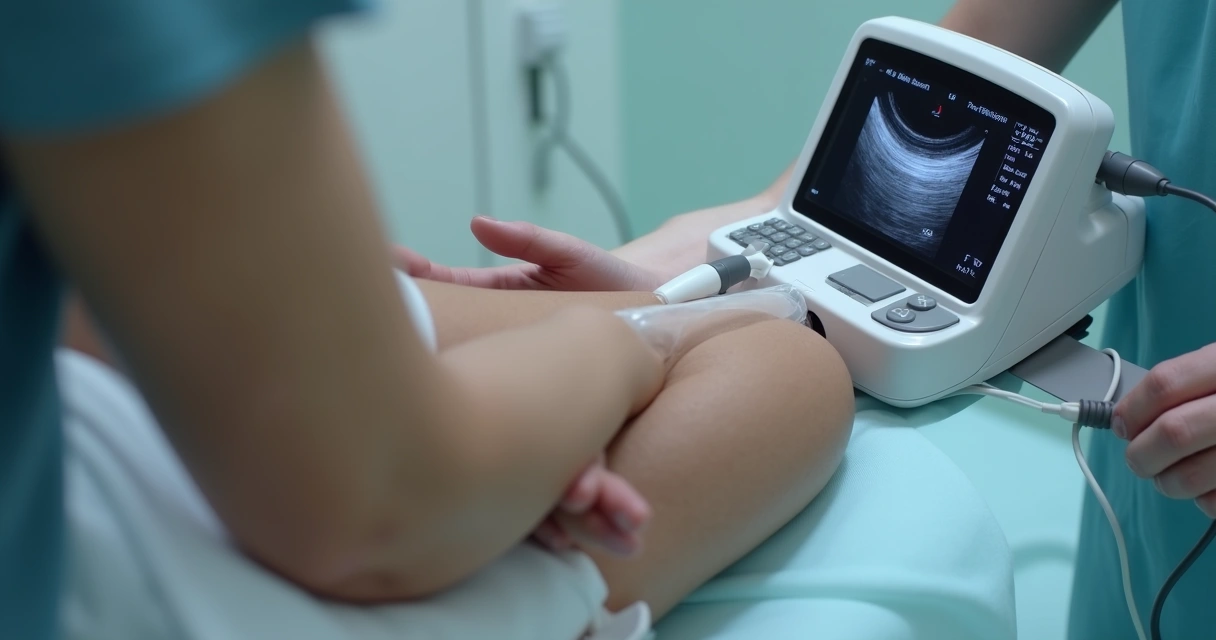 Aplicação de ultrassom Doppler na perna para avaliar veias 