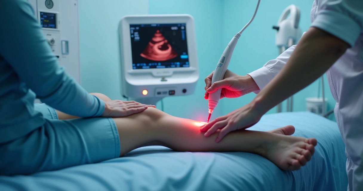Ultrassom vascular durante tratamento de varizes com endolaser