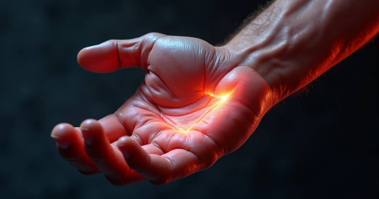 Exame de ultrassom musculoesquelético na mão de um profissional com imagem do tecido muscular na tela do aparelho 