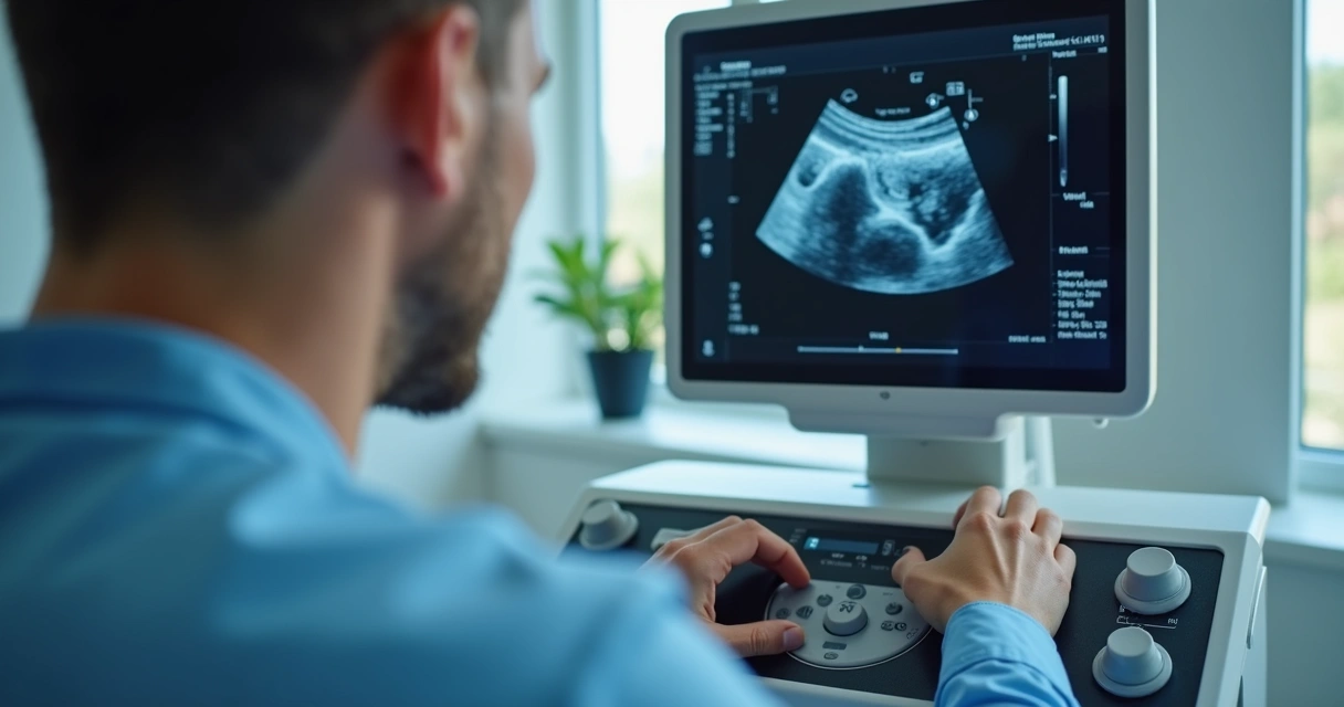 Médico realizando ultrassom em ombro de paciente 