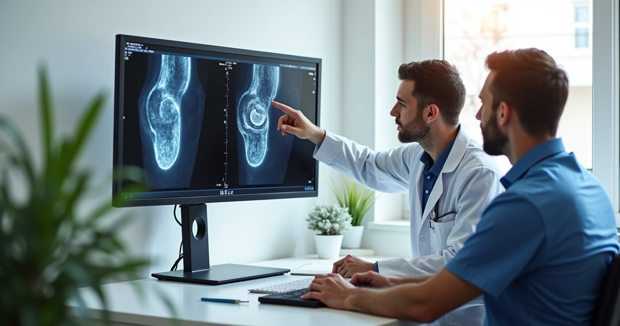 Urologista analisa exame de ultrassom peniano em monitor 