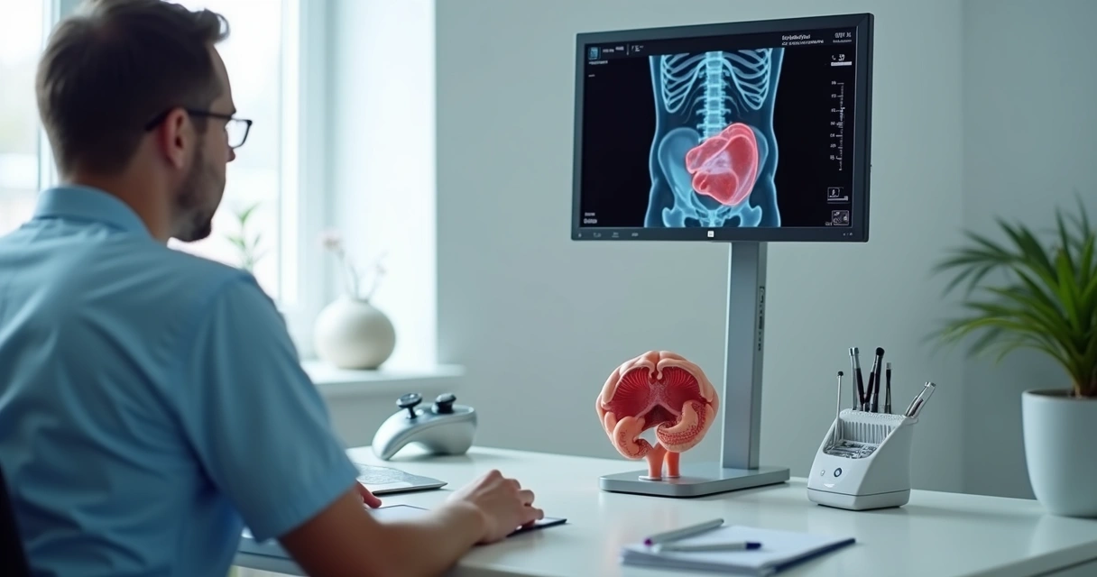 Ultrassom e modelo anatômico da próstata aumentada