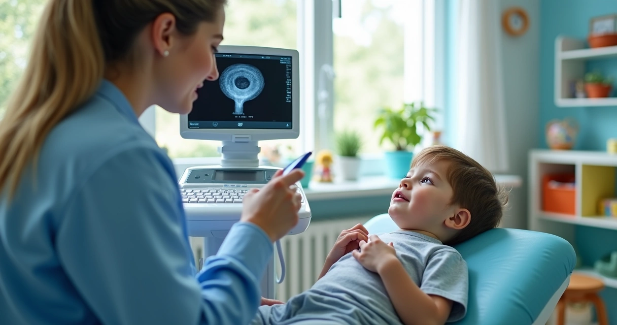 Ultrassom testicular em consultório pediátrico 